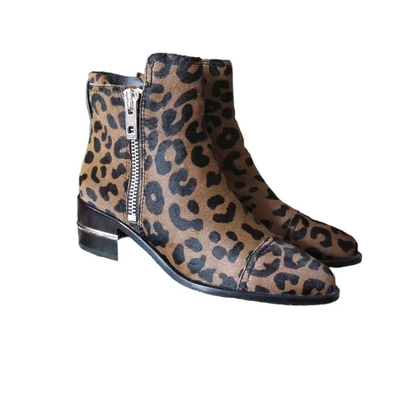 Paige Leather Leopard Print Ankle Jessie Boot‎ Booties Side Zip Brown Size 7 New